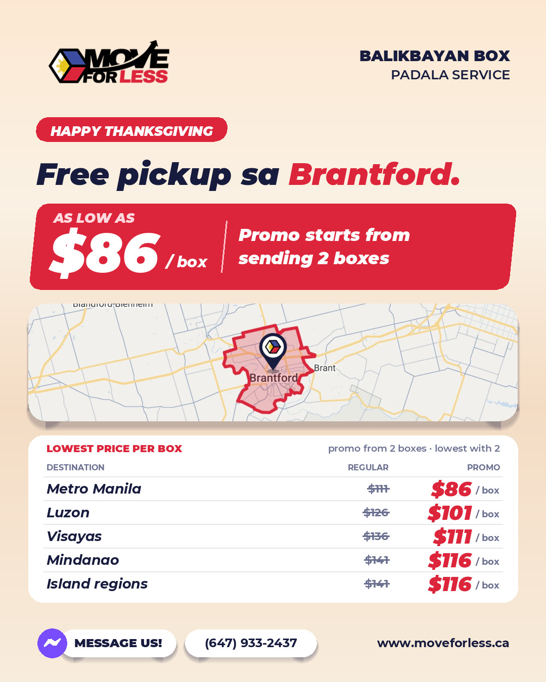 Balikbayan box prices for Brantford