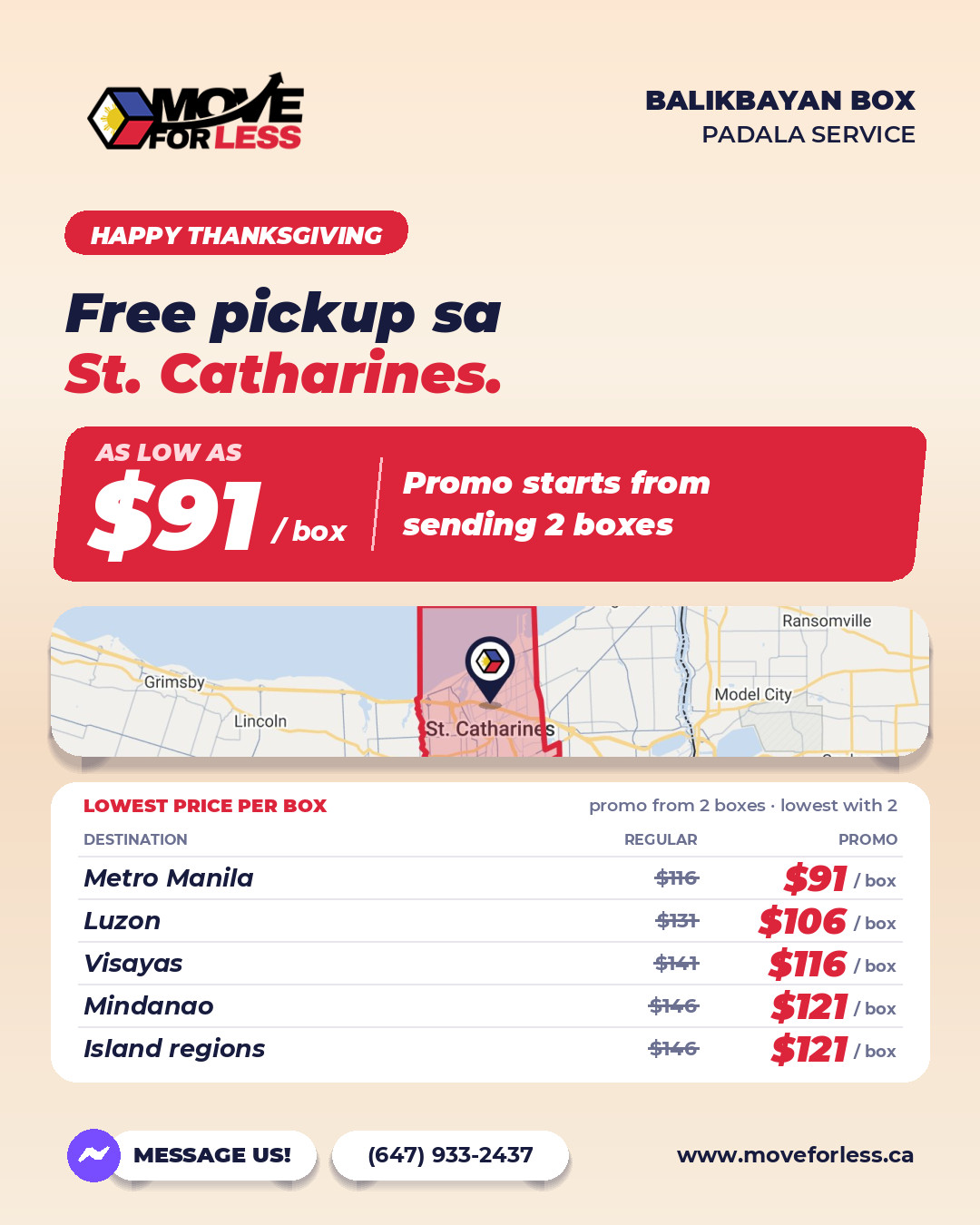 Balikbayan box prices for St. Catharines